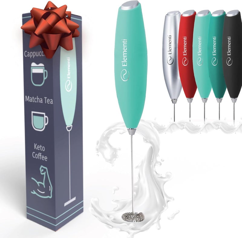 Elementi Milk Frother Wand - Powerful Hand Frother for Coffee - Handheld Electric Whisk, Milk Foamer, Mini Whisk & Coffee Blender for Frappe, Lattes, and Matcha (Mint Green) - Image 1